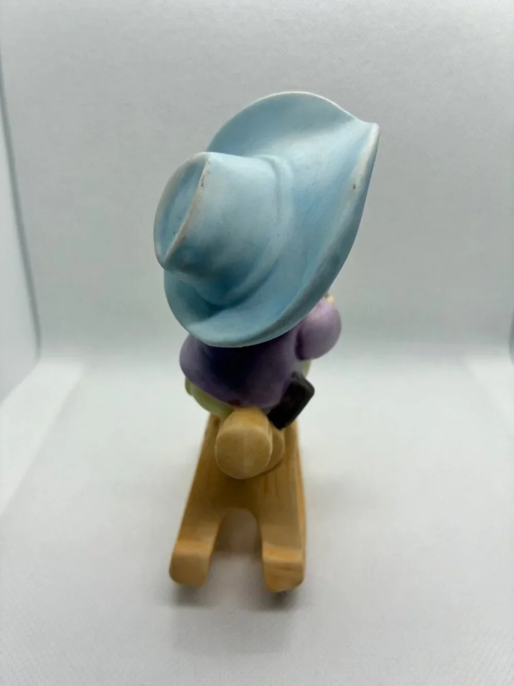 Vintage Ceramic Boy Cowboy on Rocking Horse Figurine Hand Painted Blue Hat